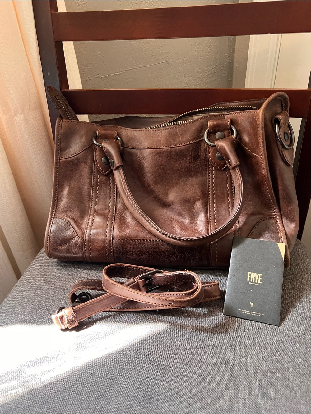 Frye Dark Brown Leather Satchel with Removable Strap